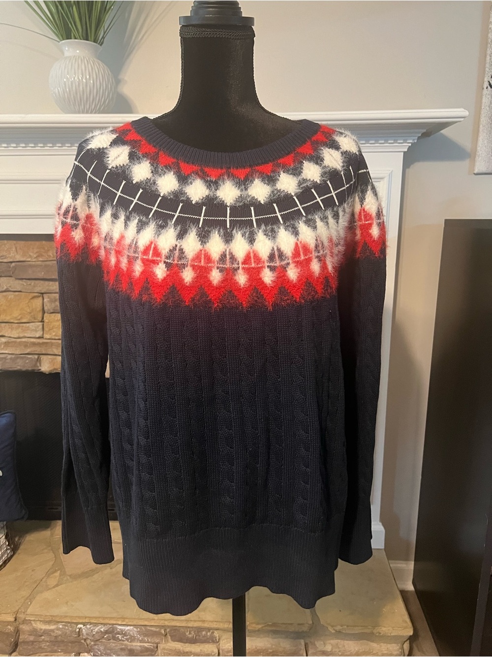 Tommy Hilfiger Navy Sweater with Red & White Yoke